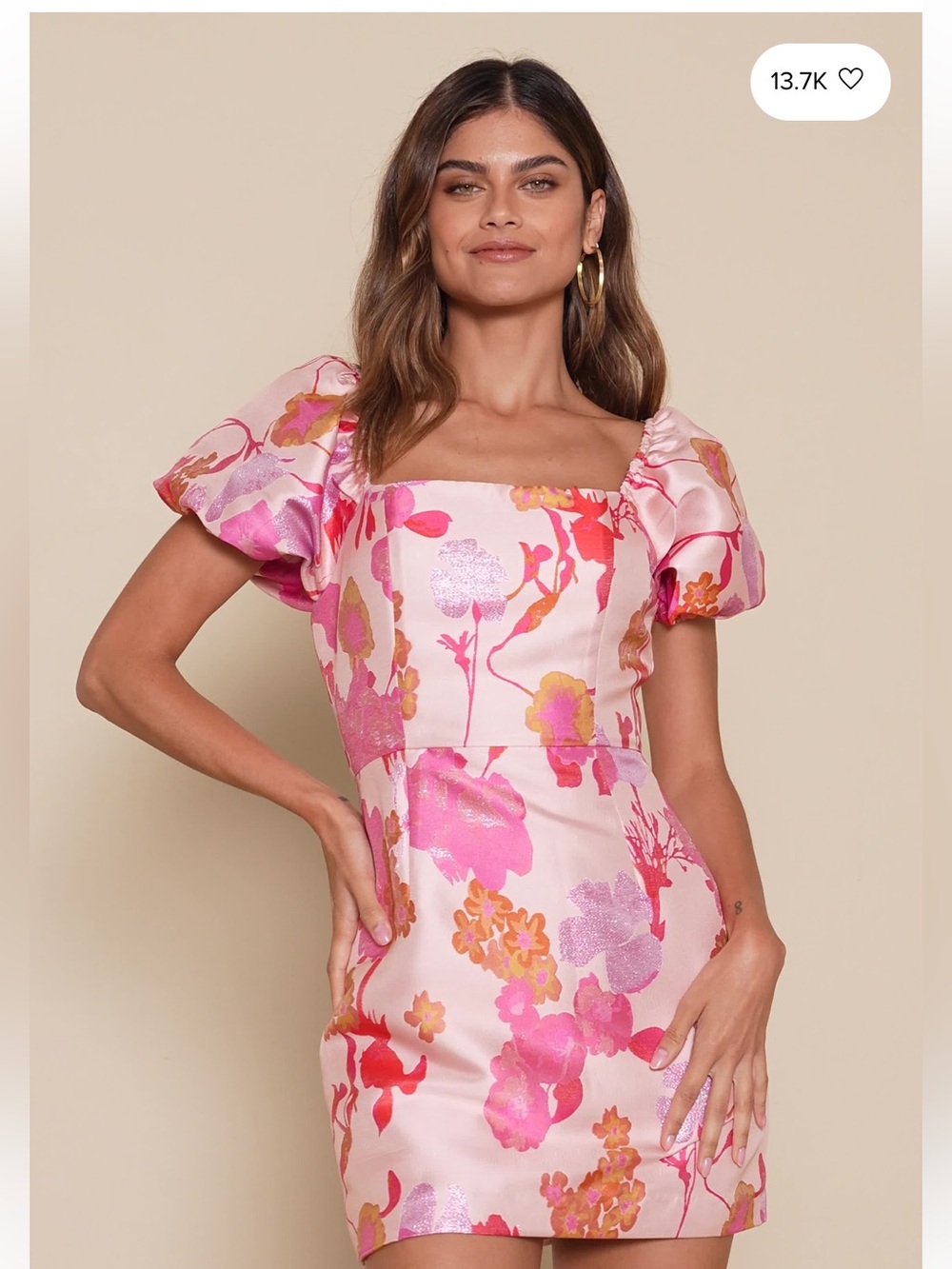 LULUS “So Stunning” Floral Jacquard Puff Sleeve Mini Dress - Picture 3 of 10